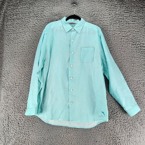 Tommy Bahama Other - Tommy Bahama Shirt Mens Large Turquoise Blue Linen Long Sleeve Button Up
